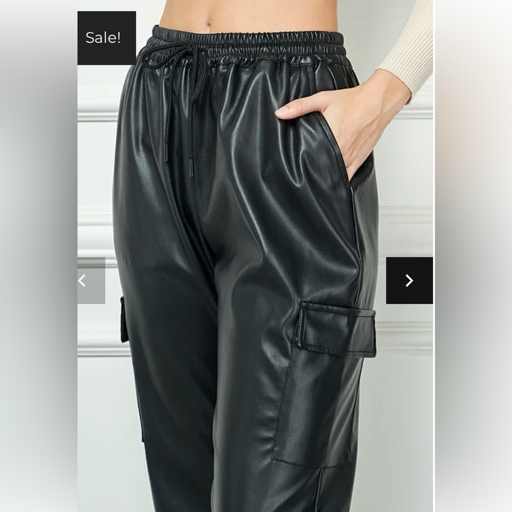 PU LEATHER CARGO JOGGER PANTS